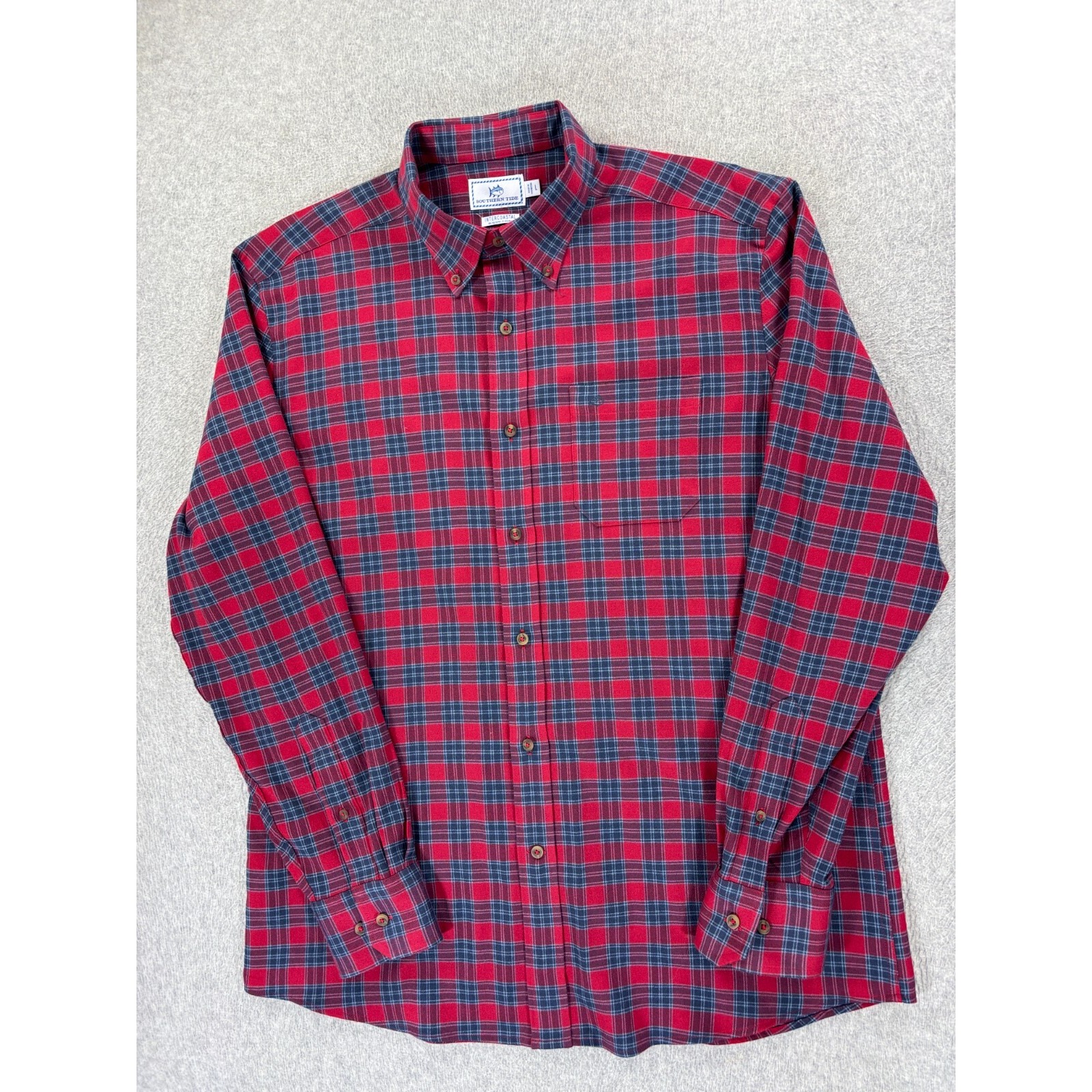 Southern Tide Inercoastal Plaid Long Sleeve Button Down Shirt (Men's Large) Red